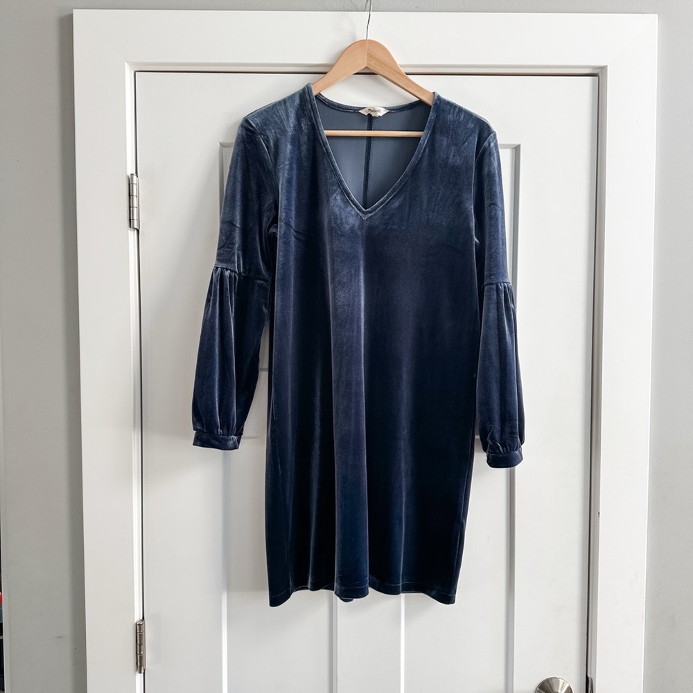 Madewell Blue Velvet Long Sleeve Dress